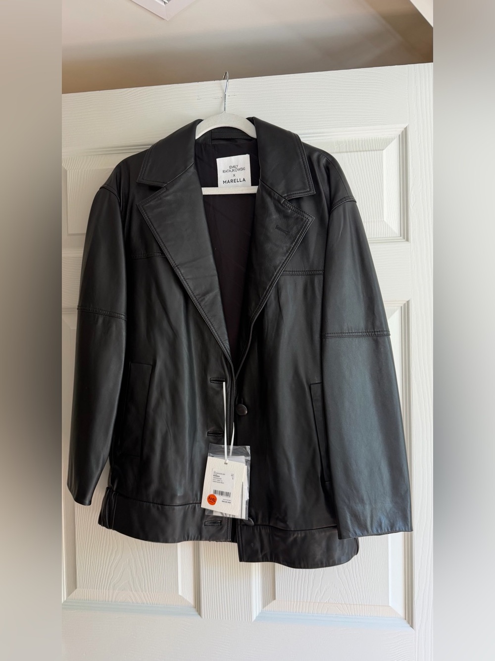 Marella Black Leather Bomber Jacket
